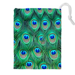 Peacock Feathers, Bonito, Bird, Blue, Colorful, Feathers Drawstring Pouch (5xl) by nateshop