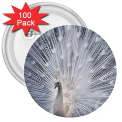 White Feathers, Animal, Bird, Feather, Peacock 3  Buttons (100 Pack)  by nateshop