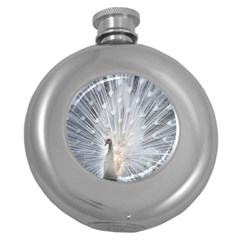 White Feathers, Animal, Bird, Feather, Peacock Round Hip Flask (5 Oz) by nateshop