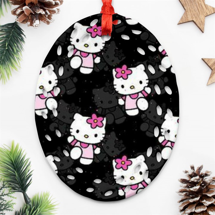 Hello Kitty, Pattern, Supreme Oval Filigree Ornament (Two Sides)