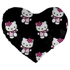 Hello Kitty, Pattern, Supreme Large 19  Premium Flano Heart Shape Cushions by nateshop