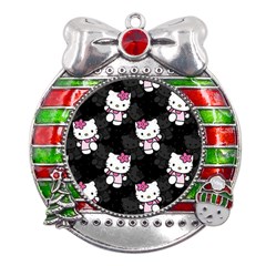 Hello Kitty, Pattern, Supreme Metal X mas Ribbon With Red Crystal Round Ornament by nateshop