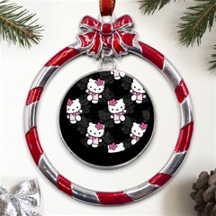 Hello Kitty, Pattern, Supreme Metal Red Ribbon Round Ornament by nateshop