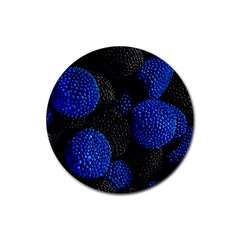 Berry, One,berry Blue Black Rubber Round Coaster (4 Pack) by nateshop