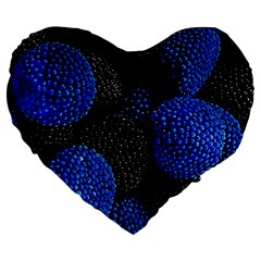 Berry, One,berry Blue Black Large 19  Premium Flano Heart Shape Cushions by nateshop