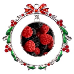 Berry,curved, Edge, Metal X mas Wreath Ribbon Ornament by nateshop