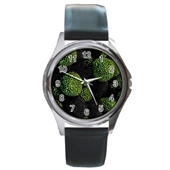 Berry,note, Green, Raspberries Round Metal Watch by nateshop