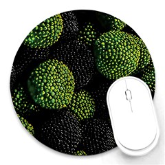 Berry,note, Green, Raspberries Round Mousepad by nateshop