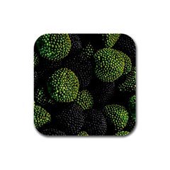 Berry,note, Green, Raspberries Rubber Square Coaster (4 Pack) by nateshop