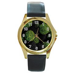 Berry,note, Green, Raspberries Round Gold Metal Watch by nateshop