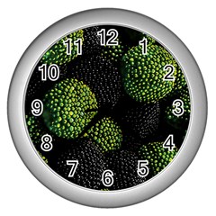 Berry,note, Green, Raspberries Wall Clock (silver) by nateshop