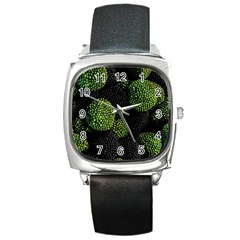 Berry,note, Green, Raspberries Square Metal Watch by nateshop