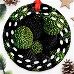 Berry,note, Green, Raspberries Round Filigree Ornament (Two Sides) Front