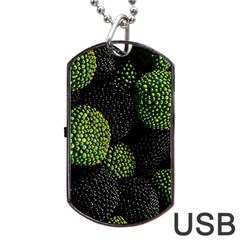 Berry,note, Green, Raspberries Dog Tag Usb Flash (two Sides) by nateshop