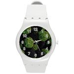 Berry,note, Green, Raspberries Round Plastic Sport Watch (M) Front