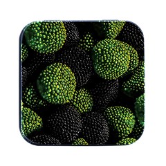 Berry,note, Green, Raspberries Square Metal Box (black) by nateshop