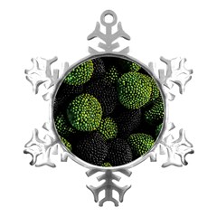 Berry,note, Green, Raspberries Metal Small Snowflake Ornament by nateshop