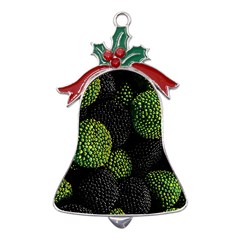 Berry,note, Green, Raspberries Metal Holly Leaf Bell Ornament by nateshop