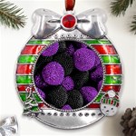 Berry,raspberry, Plus, One Metal X Mas Ribbon With Red Crystal Round Ornament Front