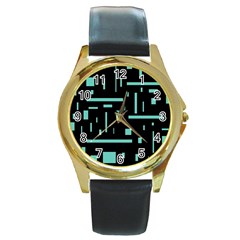 Rectangles, Cubes, Forma Round Gold Metal Watch by nateshop