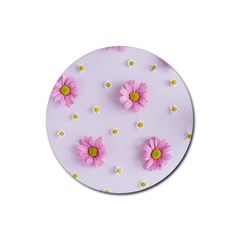 Springpurple Flower On A Purple Background Rubber Coaster (round) by nateshop