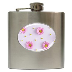 Springpurple Flower On A Purple Background Hip Flask (6 Oz) by nateshop