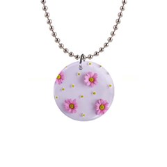 Springpurple Flower On A Purple Background 1  Button Necklace by nateshop