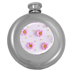 Springpurple Flower On A Purple Background Round Hip Flask (5 Oz) by nateshop