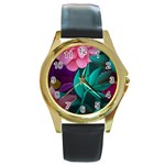 flowers, Mate, Pink, Purple, Stock Wall Round Gold Metal Watch Front