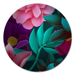 Flowers, Mate, Pink, Purple, Stock Wall Magnet 5  (round) by nateshop