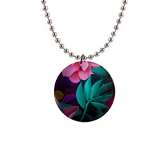 Flowers, Mate, Pink, Purple, Stock Wall 1  Button Necklace by nateshop