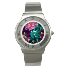 Flowers, Mate, Pink, Purple, Stock Wall Stainless Steel Watch by nateshop