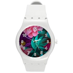 Flowers, Mate, Pink, Purple, Stock Wall Round Plastic Sport Watch (m) by nateshop