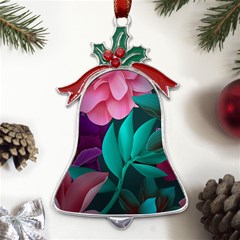 Flowers, Mate, Pink, Purple, Stock Wall Metal Holly Leaf Bell Ornament by nateshop