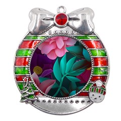 Flowers, Mate, Pink, Purple, Stock Wall Metal X mas Ribbon With Red Crystal Round Ornament