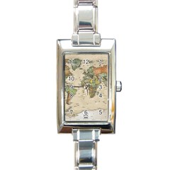 Vintage World Map Aesthetic Rectangle Italian Charm Watch by Cemarart