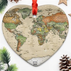 Vintage World Map Aesthetic Ornament (heart) by Cemarart