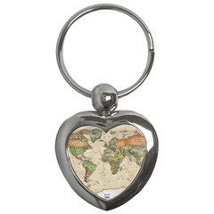 Vintage World Map Aesthetic Key Chain (heart) by Cemarart