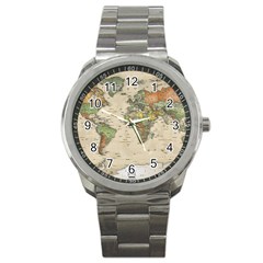 Vintage World Map Aesthetic Sport Metal Watch by Cemarart