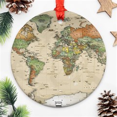 Vintage World Map Aesthetic Round Ornament (two Sides) by Cemarart