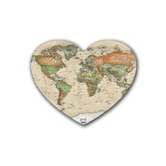 Vintage World Map Aesthetic Rubber Heart Coaster (4 Pack) by Cemarart