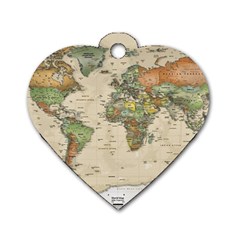 Vintage World Map Aesthetic Dog Tag Heart (one Side) by Cemarart