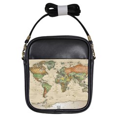 Vintage World Map Aesthetic Girls Sling Bag by Cemarart