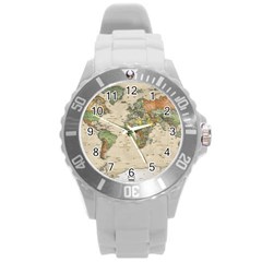 Vintage World Map Aesthetic Round Plastic Sport Watch (l) by Cemarart