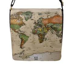 Vintage World Map Aesthetic Flap Closure Messenger Bag (l) by Cemarart