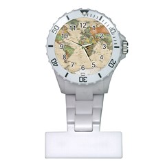 Vintage World Map Aesthetic Plastic Nurses Watch by Cemarart