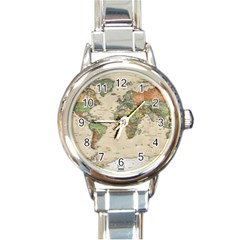 Vintage World Map Aesthetic Round Italian Charm Watch by Cemarart