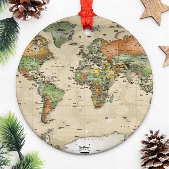 Vintage World Map Aesthetic Ornament (Round)