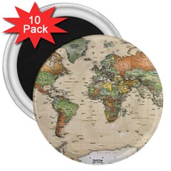 Vintage World Map Aesthetic 3  Magnets (10 Pack)  by Cemarart