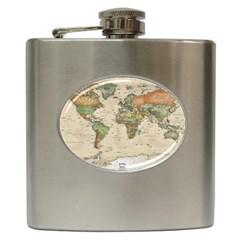 Vintage World Map Aesthetic Hip Flask (6 Oz) by Cemarart